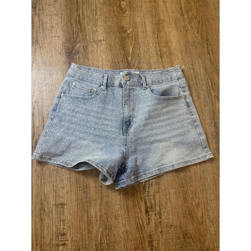 Indigo Rein Rhinestone Denim Shorts Light Wash High Waisted Size 11